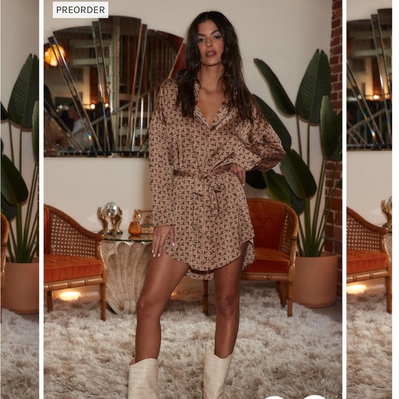 12thTribe AFTER DARK BROWN RETRO SATIN MINI DRESS Large **Sold out online** - Picture 1 of 6